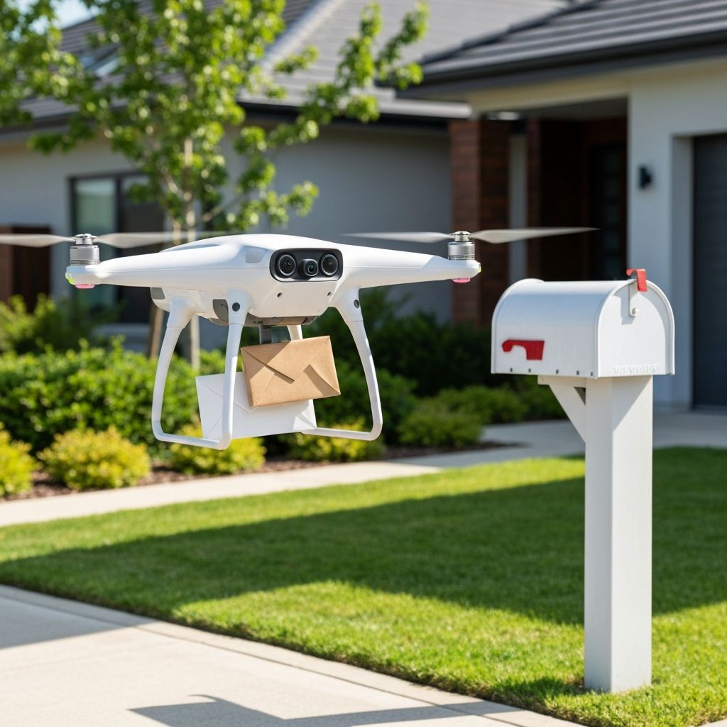 AirMailGo drone picking up mail from home
